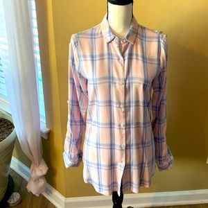 Philosophy pink and blue plaid shirt, size XS